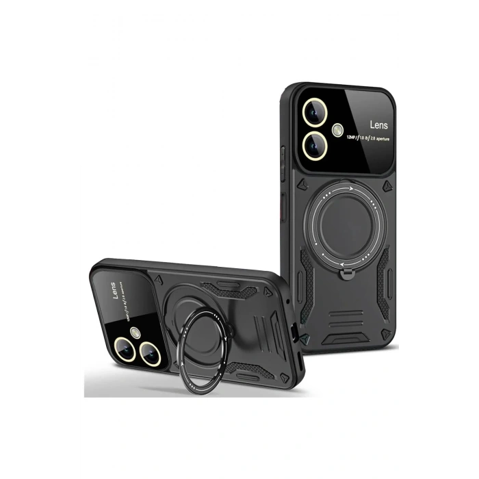 Samsung Galaxy A06 Kılıf Joy Lens Standlı Kapak - Siyah