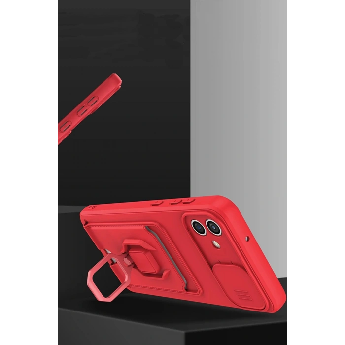 Samsung Galaxy A06 Kılıf Zuma Kartvizitli Yüzüklü Silikon - Kırmızı