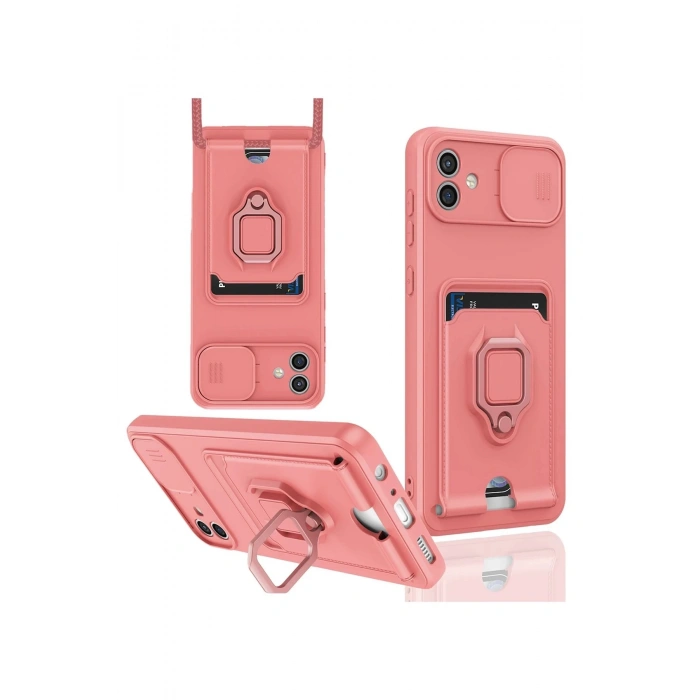 Samsung Galaxy A06 Kılıf Zuma Kartvizitli Yüzüklü Silikon - Pembe