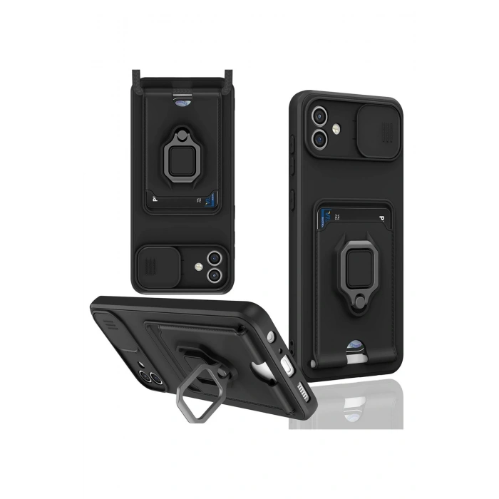 Samsung Galaxy A06 Kılıf Zuma Kartvizitli Yüzüklü Silikon - Siyah