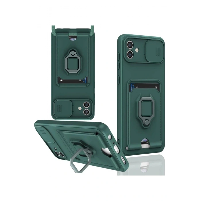 Samsung Galaxy A06 Kılıf Zuma Kartvizitli Yüzüklü Silikon - Yeşil