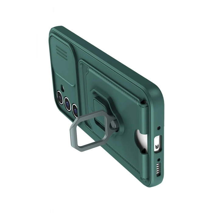 Samsung Galaxy A14 4G Kılıf Zuma Kartvizitli Yüzüklü Silikon - Yeşil