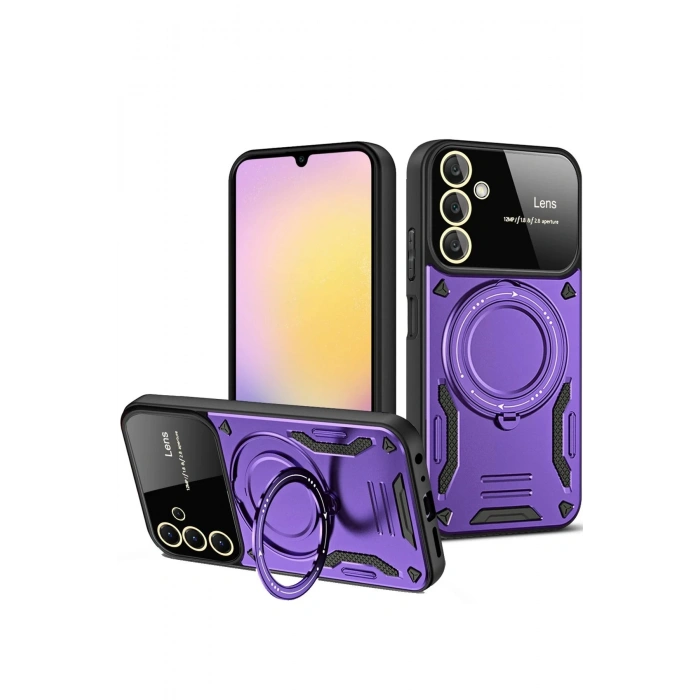 Samsung Galaxy A55 5G Kılıf Joy Lens Standlı Kapak - Mor