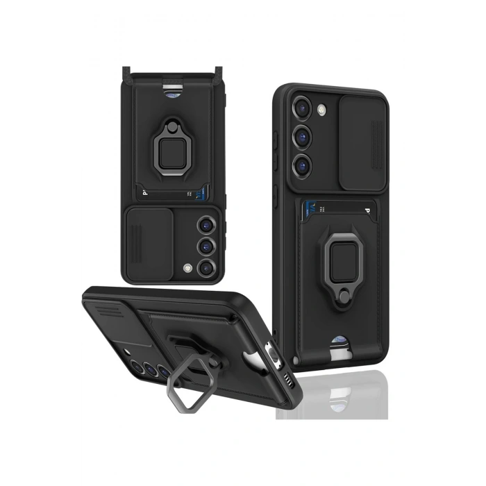 Samsung Galaxy S23 Plus Kılıf Zuma Kartvizitli Yüzüklü Silikon - Siyah