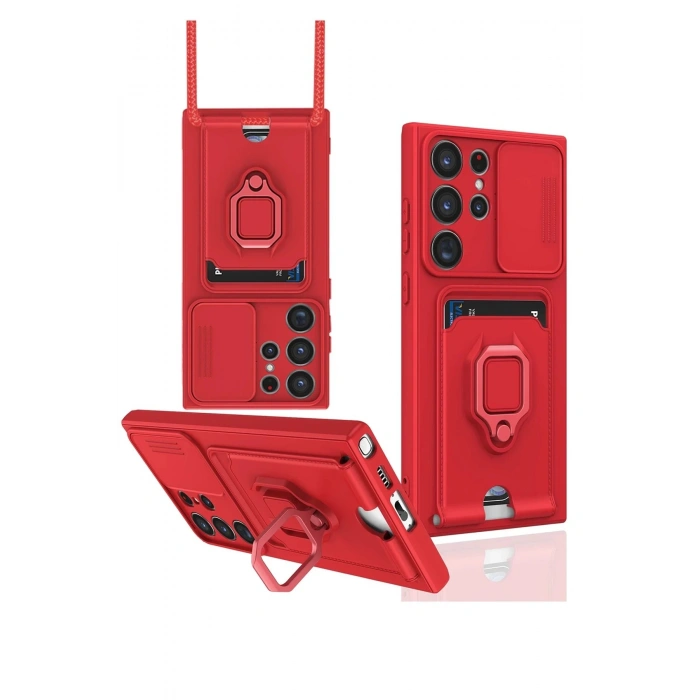 Samsung Galaxy S23 Ultra Kılıf Zuma Kartvizitli Yüzüklü Silikon - Kırmızı