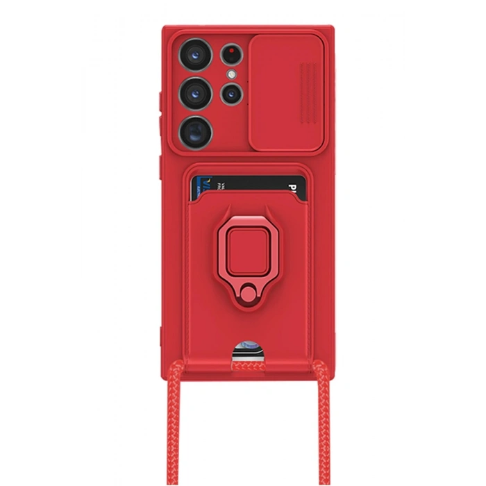 Samsung Galaxy S23 Ultra Kılıf Zuma Kartvizitli Yüzüklü Silikon - Kırmızı