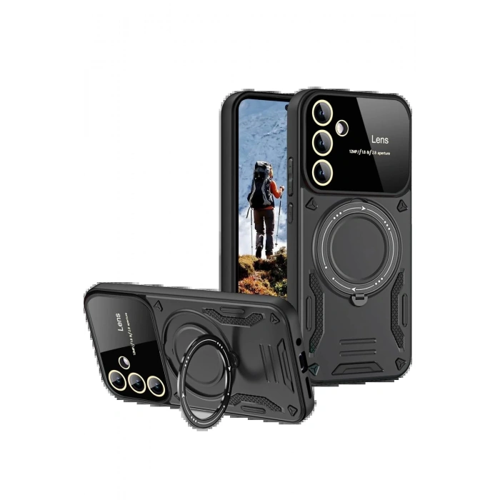 Samsung Galaxy S24 FE Kılıf Joy Lens Standlı Kapak - Siyah