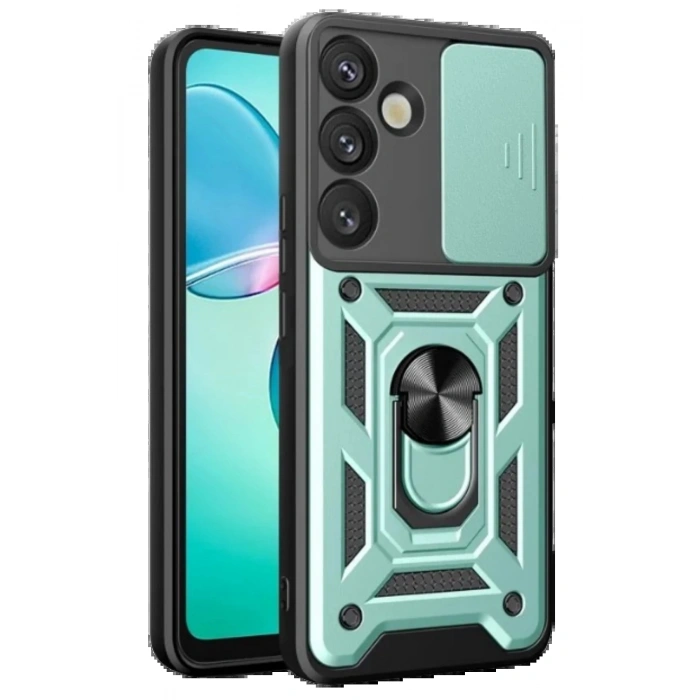 Samsung Galaxy S25 Kılıf Pars Lens Yüzüklü Silikon - Yeşil