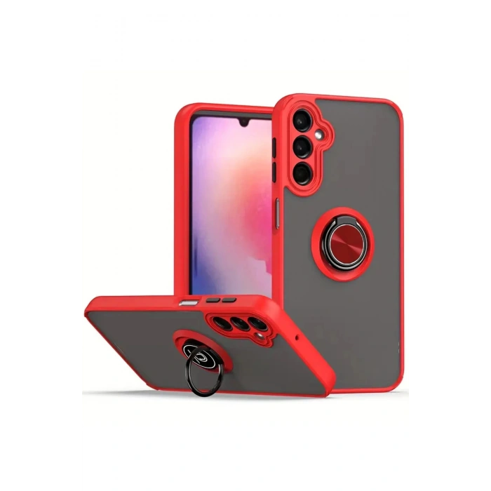 Samsung Galaxy S25 Plus Kılıf Montreal Yüzüklü Silikon Kapak - Kırmızı