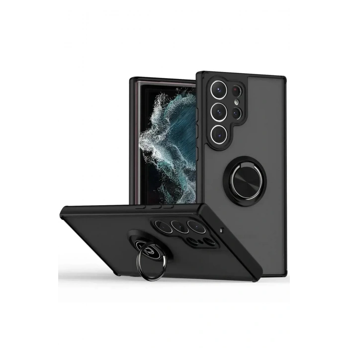 Samsung Galaxy S25 Ultra Kılıf Montreal Yüzüklü Silikon Kapak - Siyah