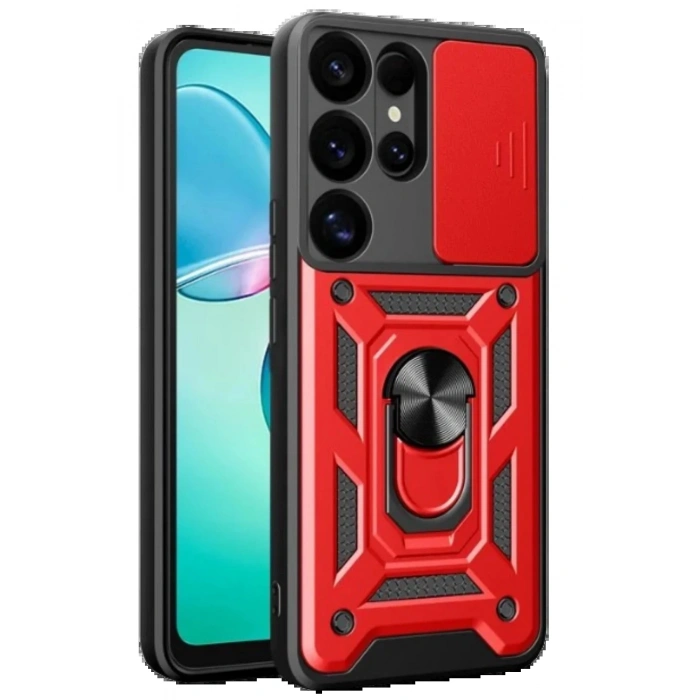 Samsung Galaxy S25 Ultra Kılıf Pars Lens Yüzüklü Silikon - Kırmızı