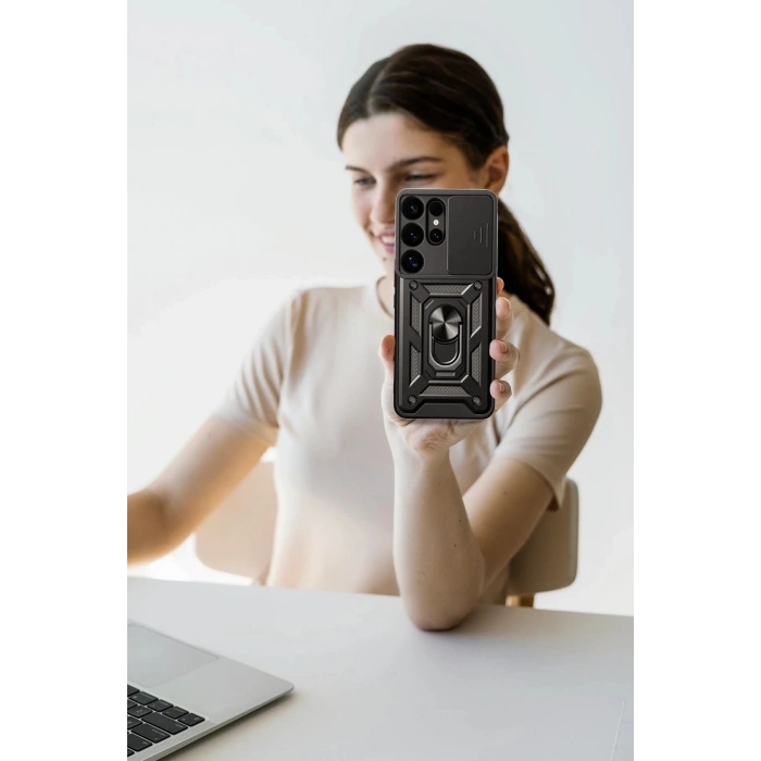 Samsung Galaxy S25 Ultra Kılıf Pars Lens Yüzüklü Silikon - Siyah