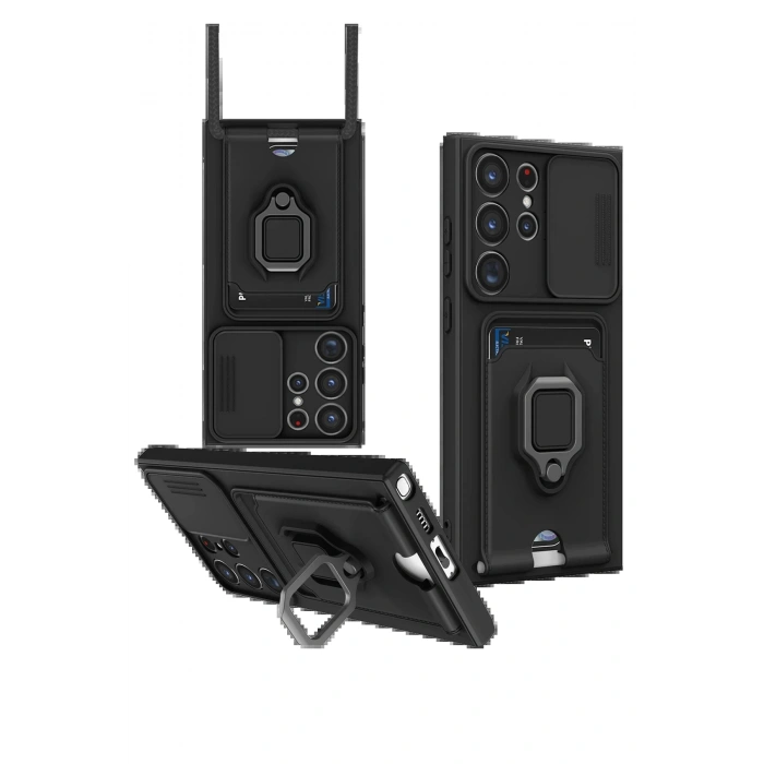 Samsung Galaxy S25 Ultra Kılıf Zuma Kartvizitli Yüzüklü Silikon - Siyah