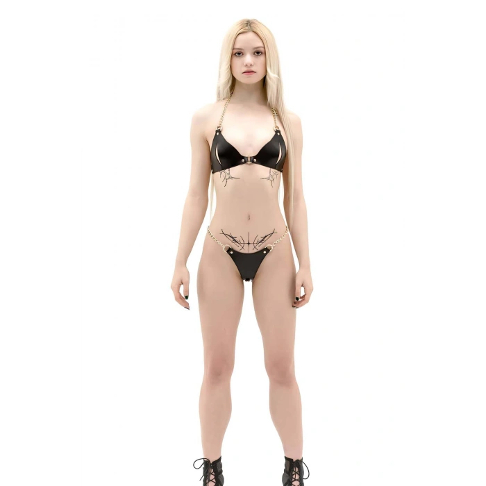 Seksi Deri Sütyen Ve Külot Harness Takım - Brf1424