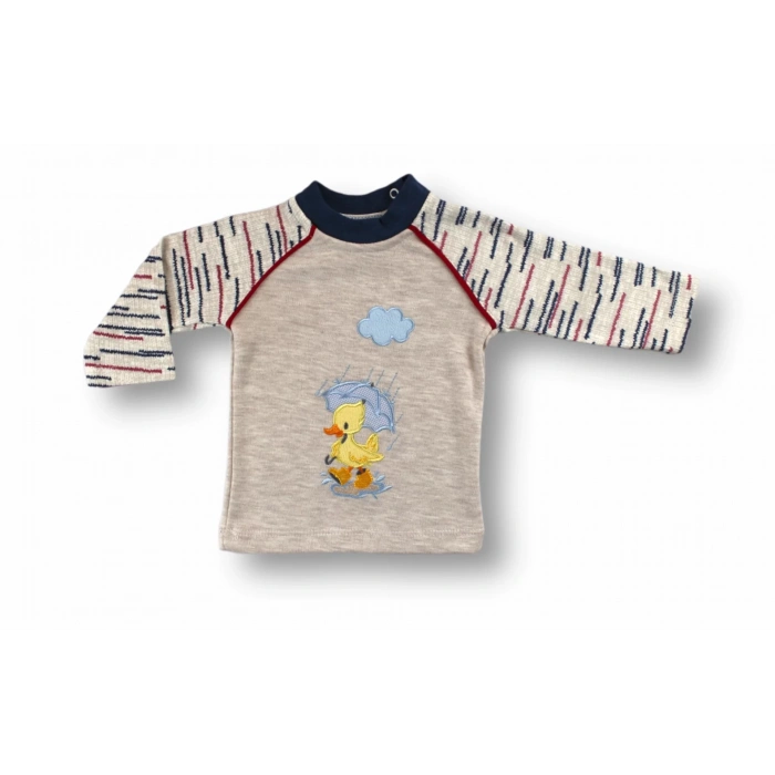 Şemsiyeli Ördek Nakışlı Uzun Kollu Sweatli 2li Kız-erkek Bebek Takımı Mavi