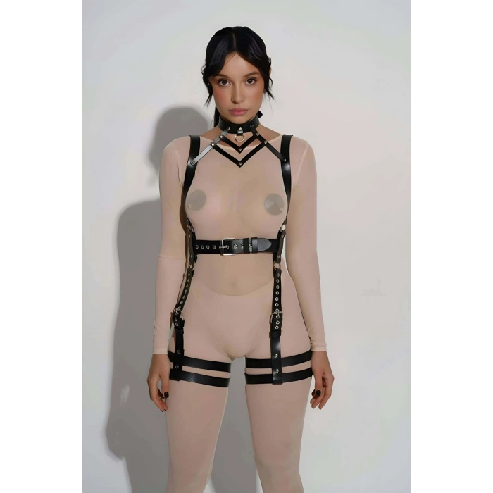 Şık Deri Body Harness, Tasma Ve Kemer Detaylı Harness  - Brf1301