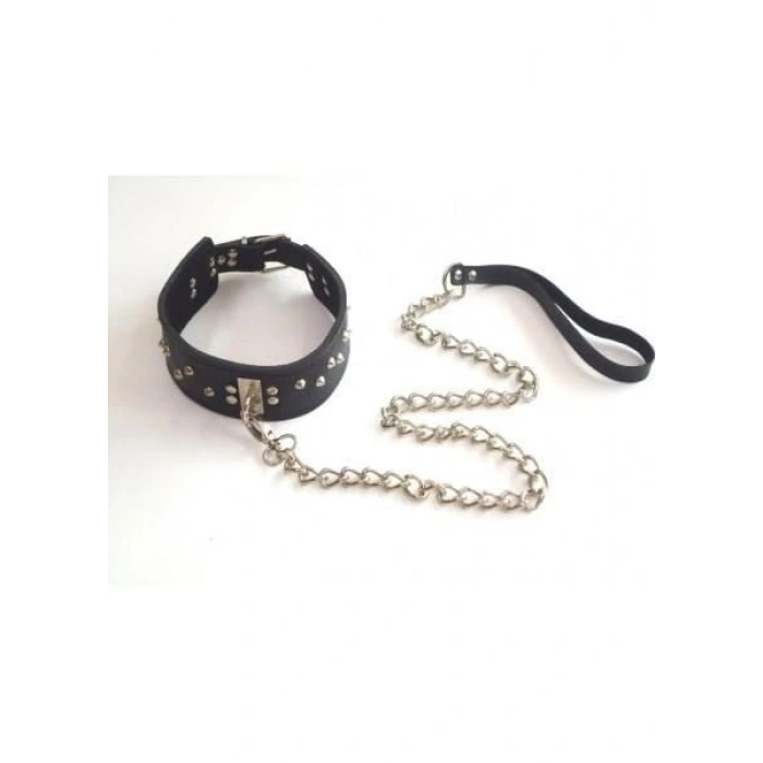 Şık Tasarım Zincir Tasma Ve Siyah Kelepçe Harness Set