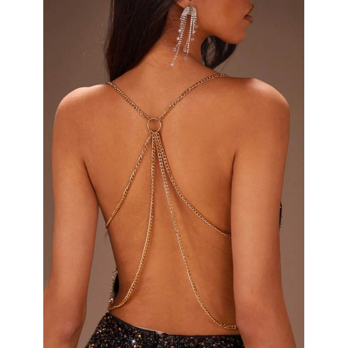 Sırt Zincir Dekolteli Seksi Mini Kadın Elbise