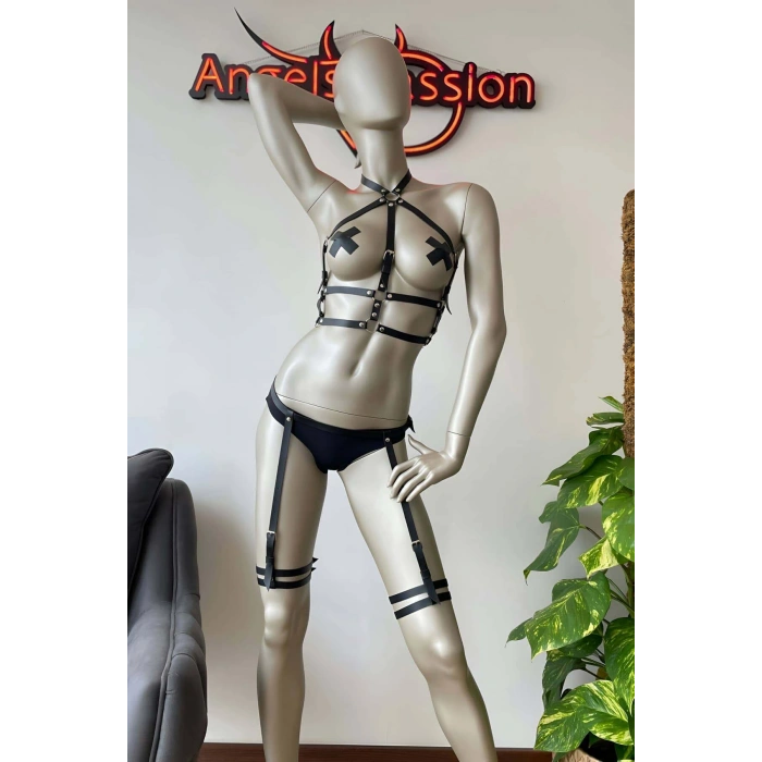 Siyah Ayarlanabilir Deri Jartiyer Takım - Brf257