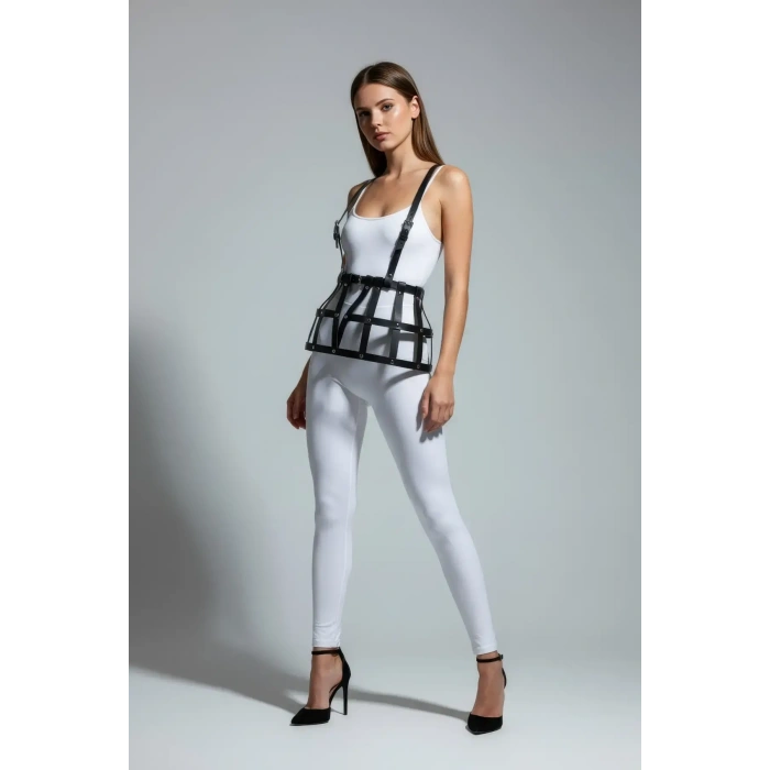 Siyah Etek Deri Bantlı Yapısal Kafes - Brf1252