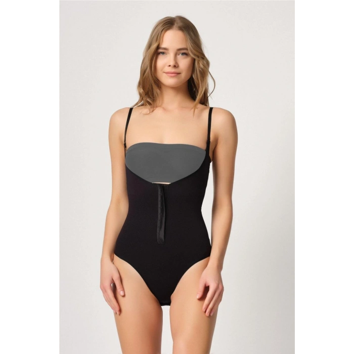 Siyah Göğsü Açık Agraflı Body Korse