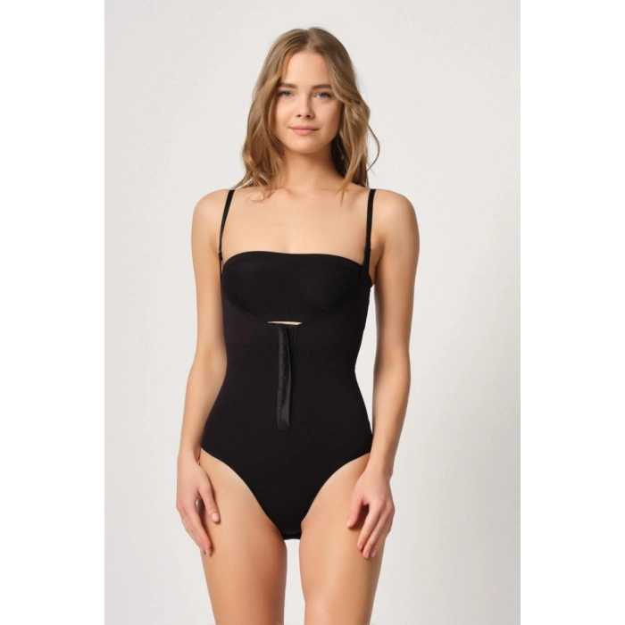 Siyah Göğsü Açık Agraflı Body Korse
