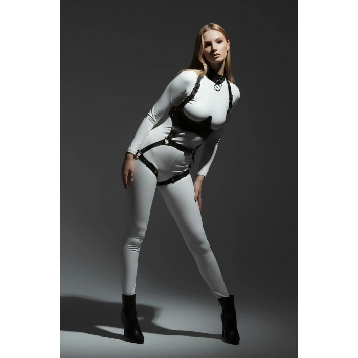 Siyah Göğüs Harness Deri Tokalı Vücut Korse - Brf1402