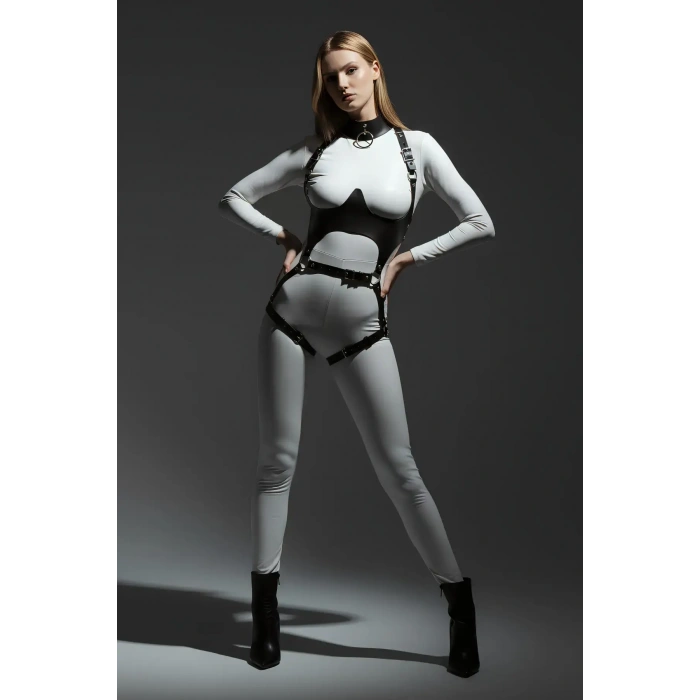 Siyah Göğüs Harness Deri Tokalı Vücut Korse - Brf1402