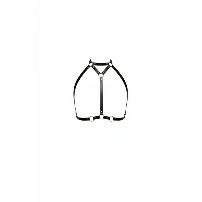 Siyah Göğüs Harness Deri Yüksek Yaka Halka Detaylı - Brf245