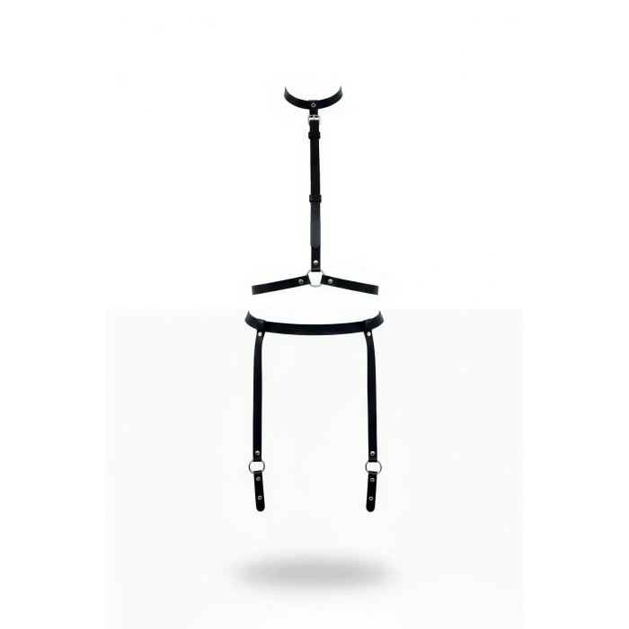 Siyah Harness Takım Deri Boyunluklu Vücut Aksesuarı - Brf230