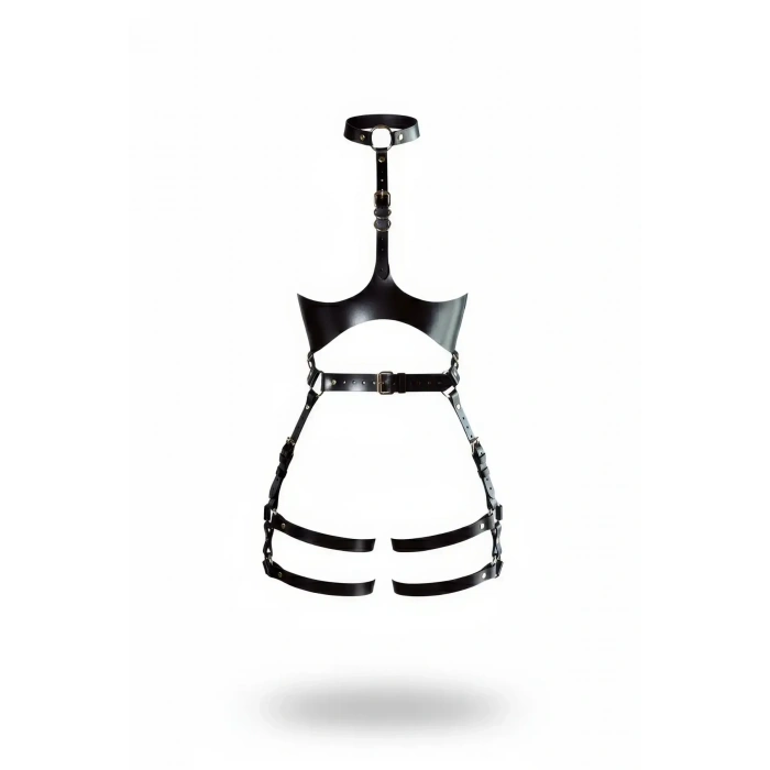 Siyah Harness Takım Deri Gerdanlık Detaylı Tokalı - Brf1386