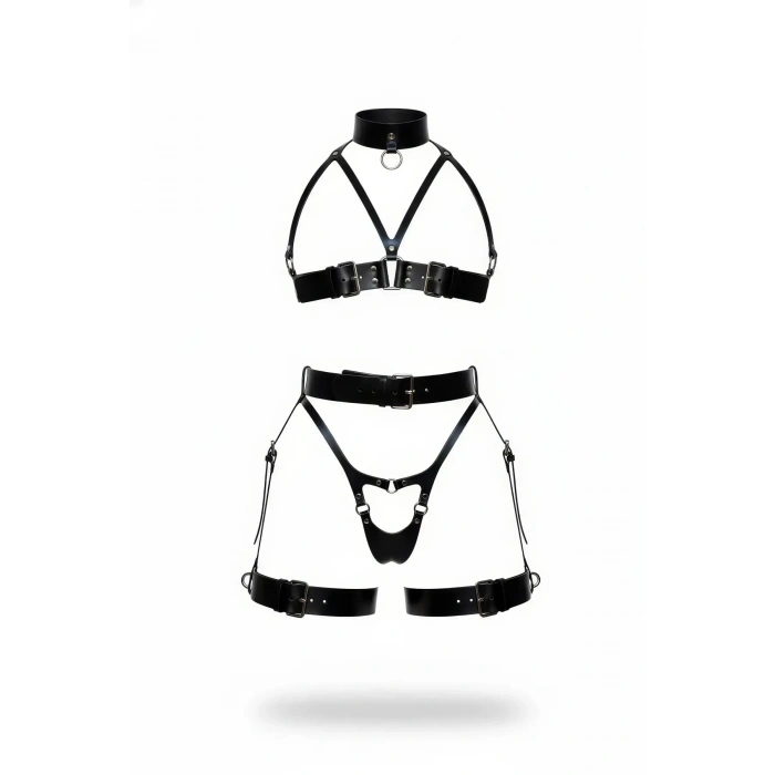 Siyah Harness Takım Deri Tokalı Gerdanlık Detaylı - Brf1378