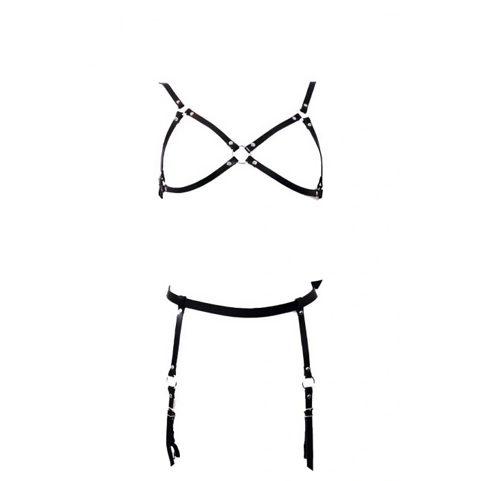 Siyah Harness Takım Suni Deri Jartiyer Detaylı - Brf228