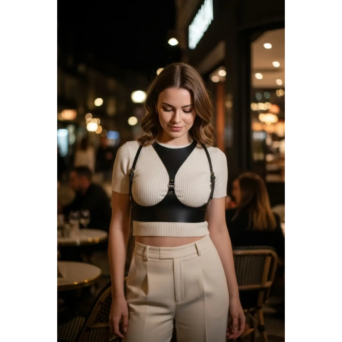 Siyah Kadın Kemer Deri Tokalı Büstiyer Kemer - Brf1151