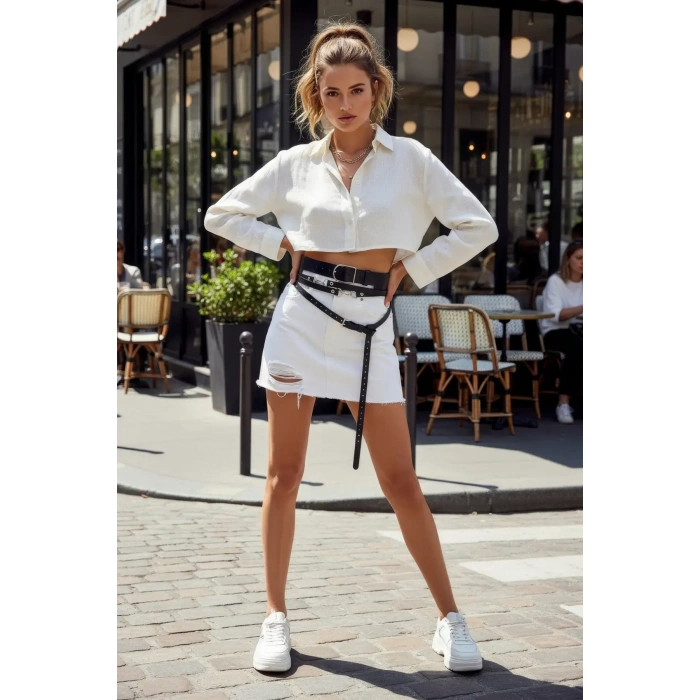 Siyah Kadın Kemer Kalın Ve İnce İkili Bel Aksesuarı - Brf1129