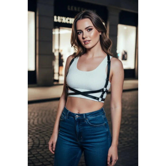 Siyah Kadın Kemer Suni Deri Çapraz Vücut Aksesuarı - Brf204