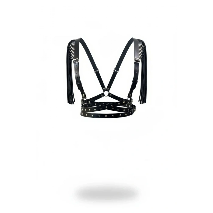 Siyah Kadın Kemer Zımbalı Deri Vücut Aksesuarı - Brf1004