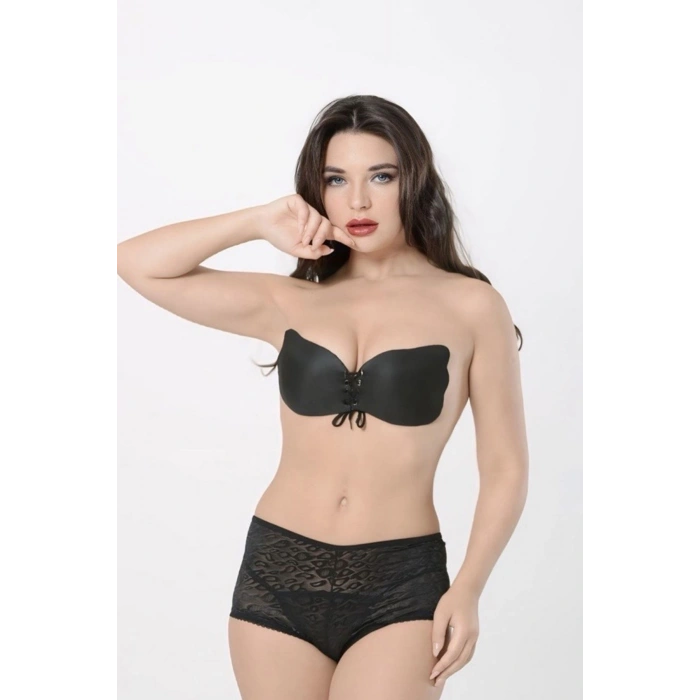 Siyah Yapışkan Kelebek Sütyen-519