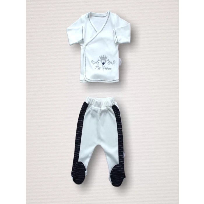 Süper Prens Nakışlı %100 Cotton Antibakteriyel 10lu Zıbın Takımı Hastane Çıkışı Lacivert