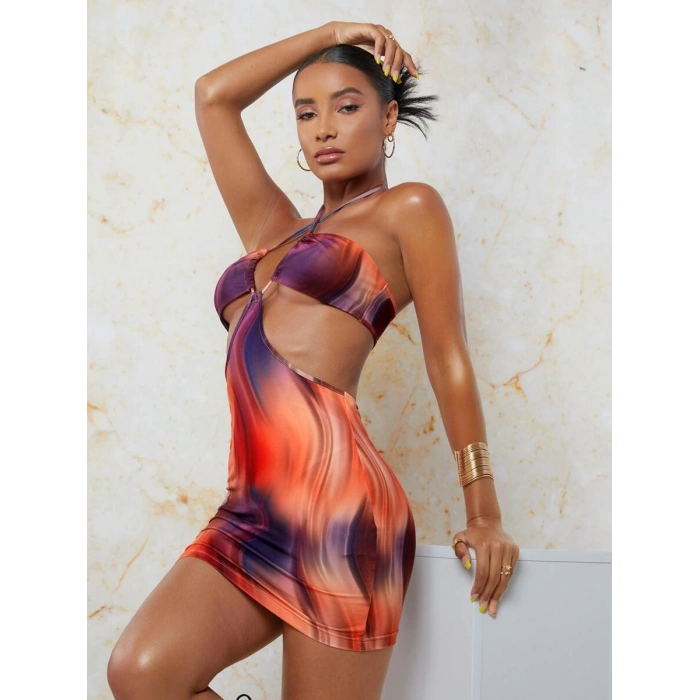 Transparan Detaylı Omuz Dekolteli Mini Fantezi Elbise