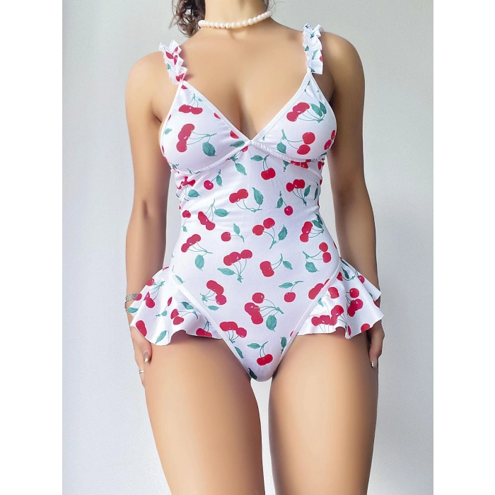 Vişne Desenli Fantezi Body