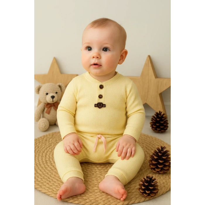 Waffle Çıtlı Düğmeli 2li Mevsimlik Takım