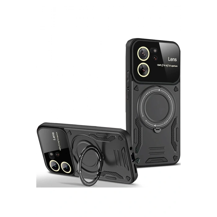 Xiaomi Mi 13T Pro Kılıf Joy Lens Standlı Kapak - Siyah