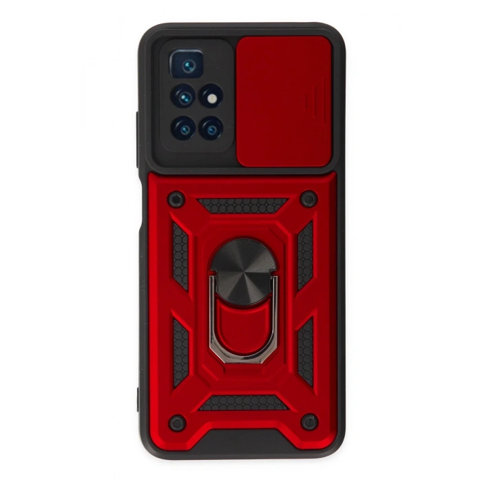 Xiaomi Redmi 10 2022 Kılıf Pars Lens Yüzüklü Silikon - Kırmızı