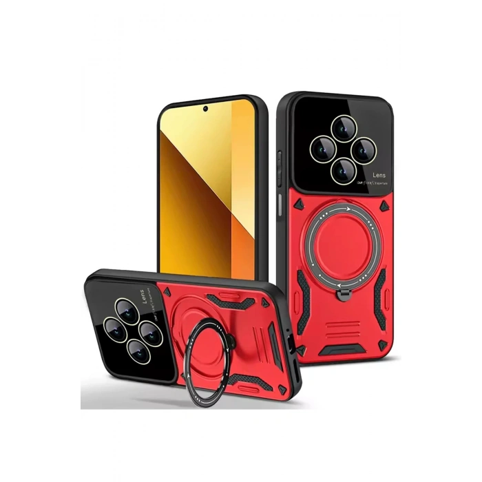Xiaomi Redmi 14C Kılıf Joy Lens Standlı Kapak - Kırmızı