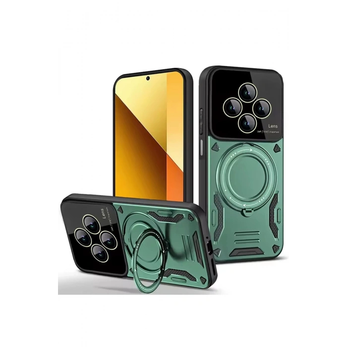 Xiaomi Redmi 14C Kılıf Joy Lens Standlı Kapak - Koyu Yeşil