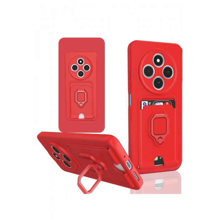 Xiaomi Redmi 14C Kılıf Zuma Kartvizitli Yüzüklü Silikon - Kırmızı