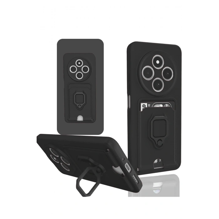 Xiaomi Redmi 14C Kılıf Zuma Kartvizitli Yüzüklü Silikon - Siyah