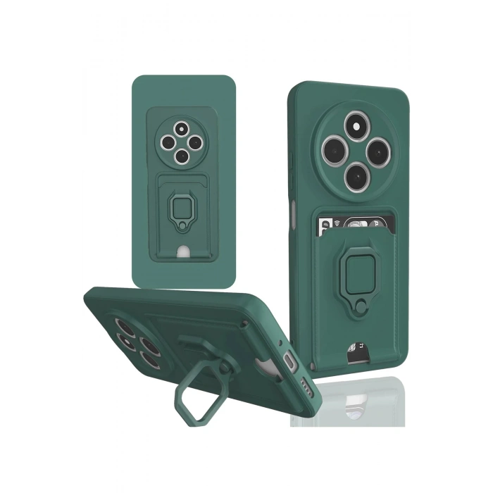 Xiaomi Redmi 14C Kılıf Zuma Kartvizitli Yüzüklü Silikon - Yeşil