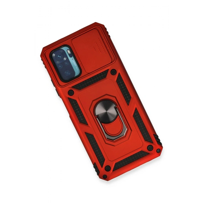 Xiaomi Redmi Note 10 Kılıf Pars Lens Yüzüklü Silikon - Kırmızı